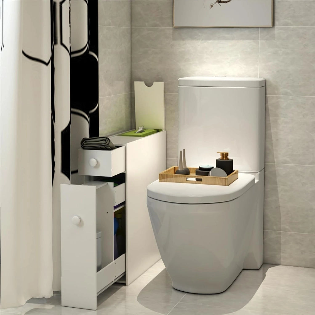 Mobile portaoggetti stretto con 2 cassetti, armadio salvaspazio ideale per spazio di ripostiglio, colonna del bagno, cucina, ufficio, WC, 48 x 16 x 58 cm (bianco)