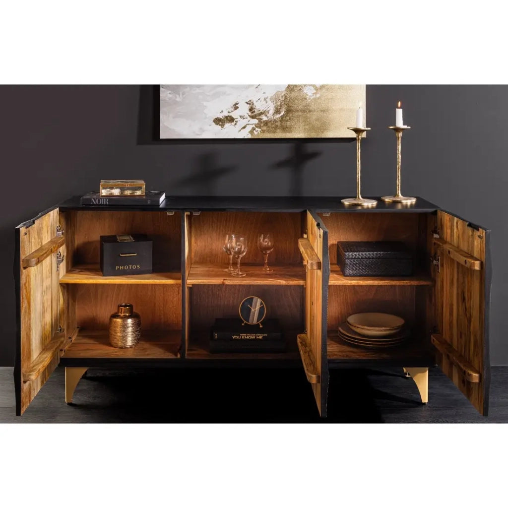 Buffet 140 cm 3 porte legno nero e dorato – Collezione SOLARIS