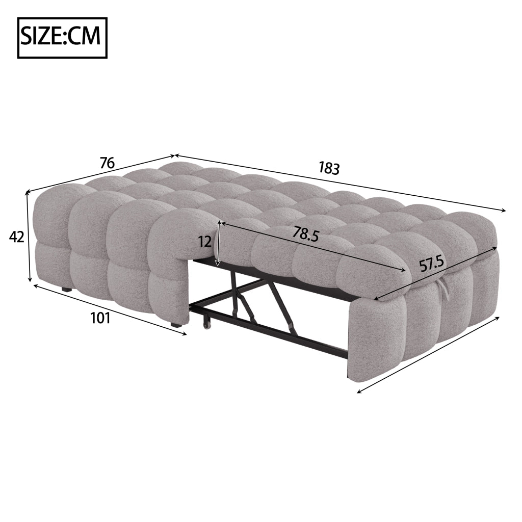 Divano Letto Convertible 1 Posto con Schienale Regolabile 2 in 1 Tipo Pouf; Tessuto Teddy in Grigio