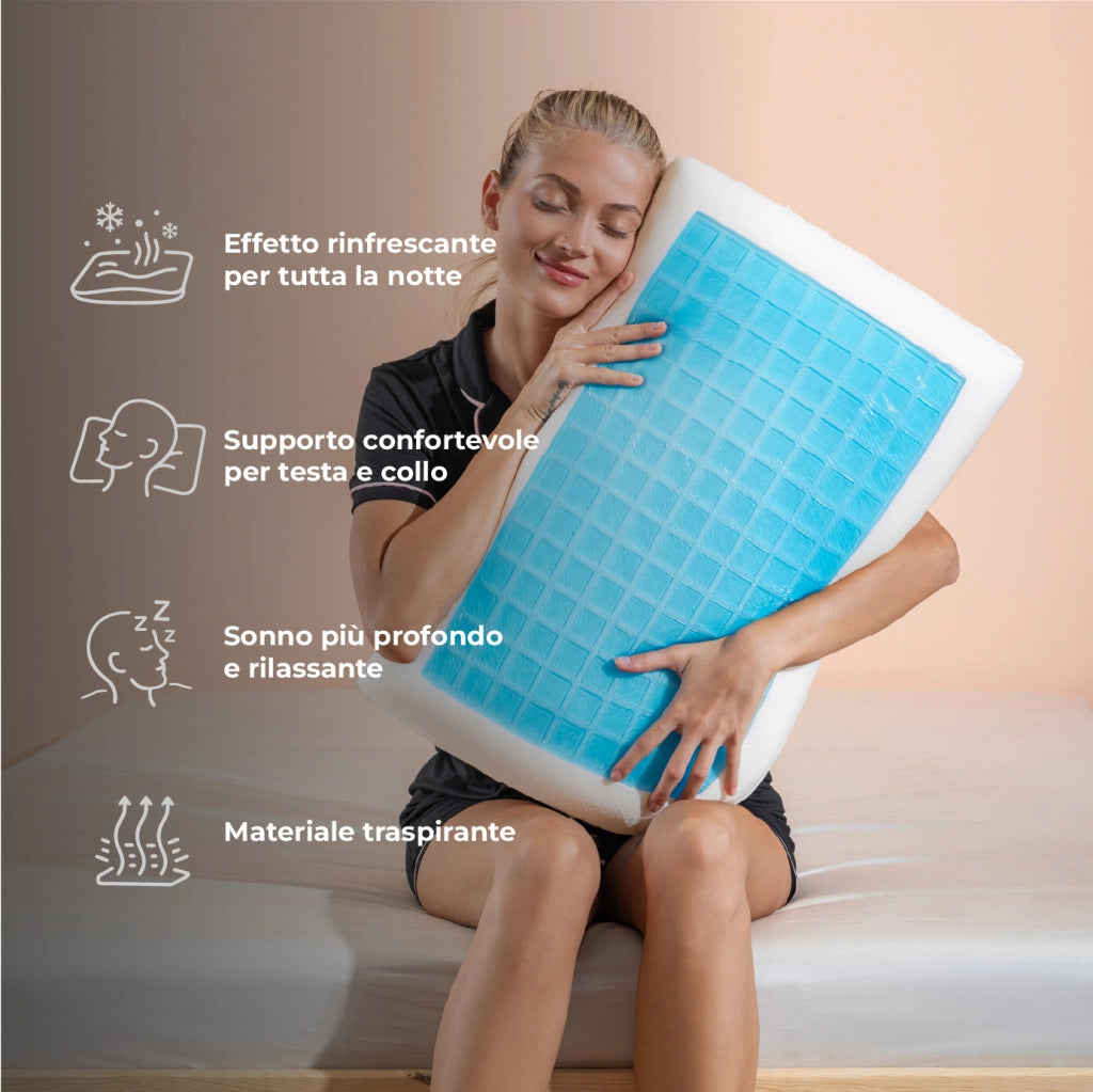 Cuscino Memory Foam con Gel Rinfrescante 60x40 cm –  Guanciale Letto Saponetta, Traspirante Anti-Sudore, Supporto Morbido per Sonno Fresco e Confortevole, Federa Sfoderabile