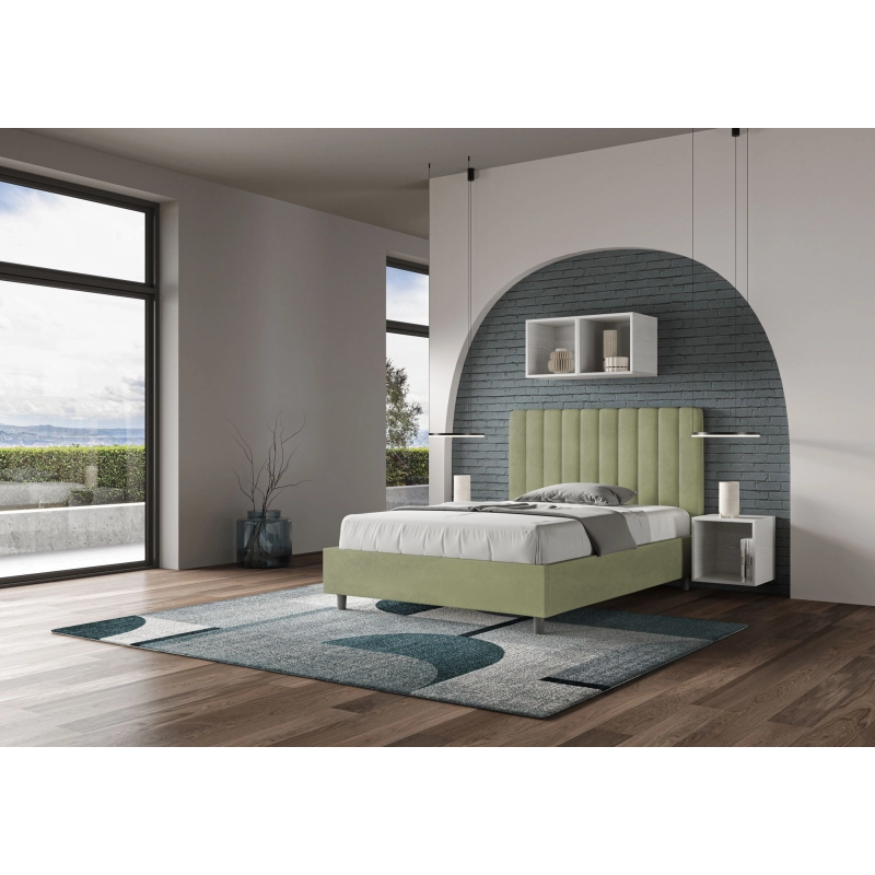 Letto imbottito 1 piazza e mezza 120x190 cm Agueda - Contenitore,Microfibra,Tè verde