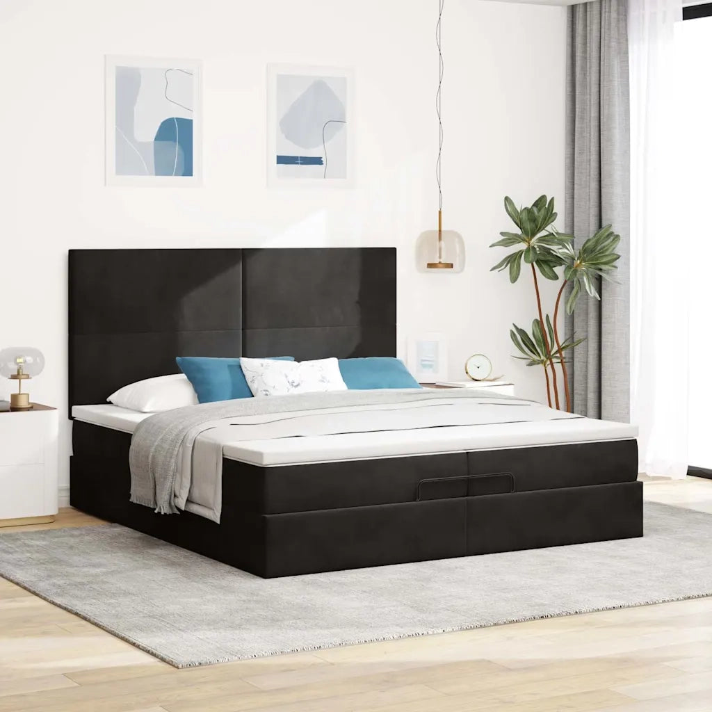Struttura Letto Pouf con Materassi Nero 200x200 cm Velluto 3313423