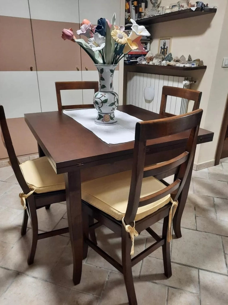 Tavolo noce gamba sciabola 90x90 allungabile a libro (14) - Mobili 2G