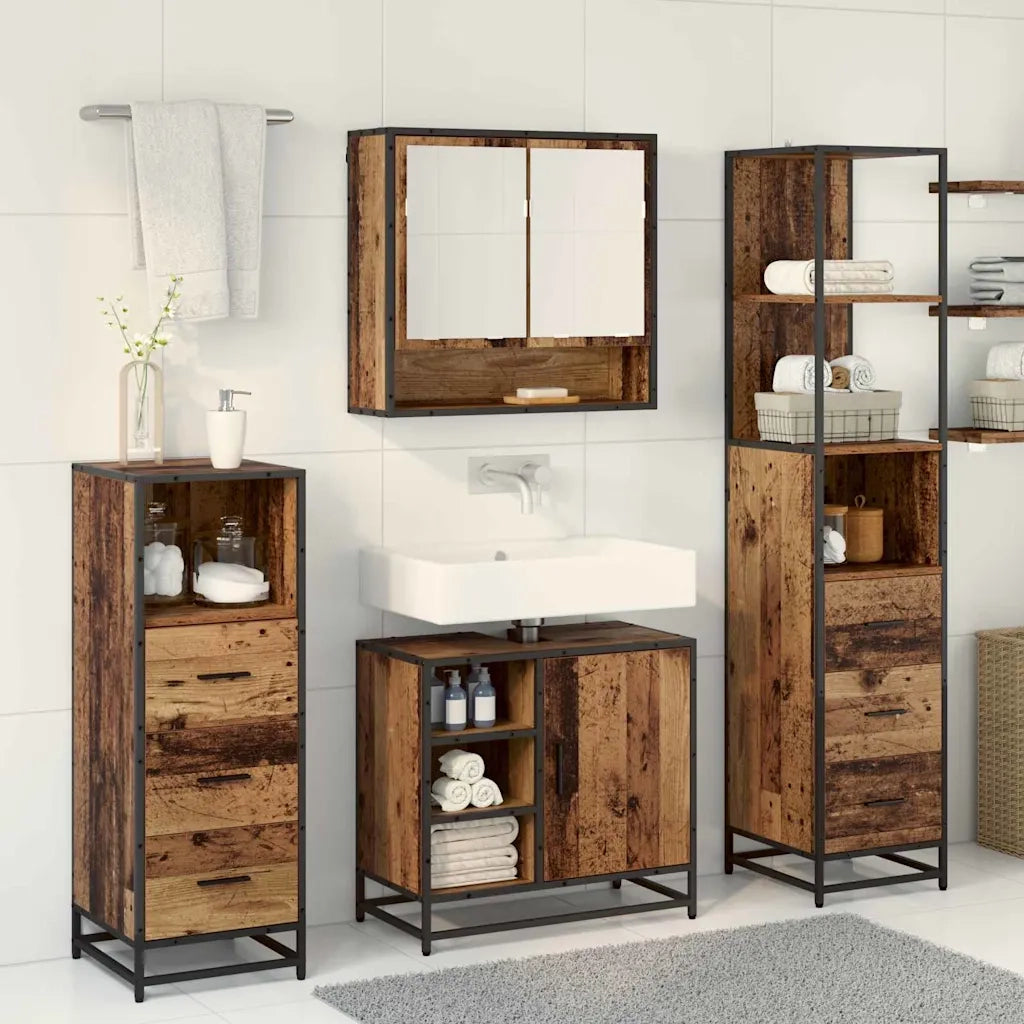 Set di mobili per il bagno con cassetto 3 pcs Legno vecchio 3402503