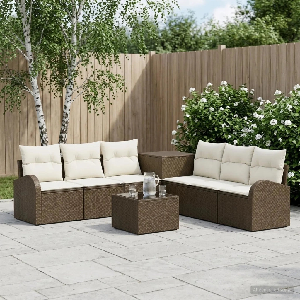 Set di divani 8 pz Marrone e Bianco Crema 3448110