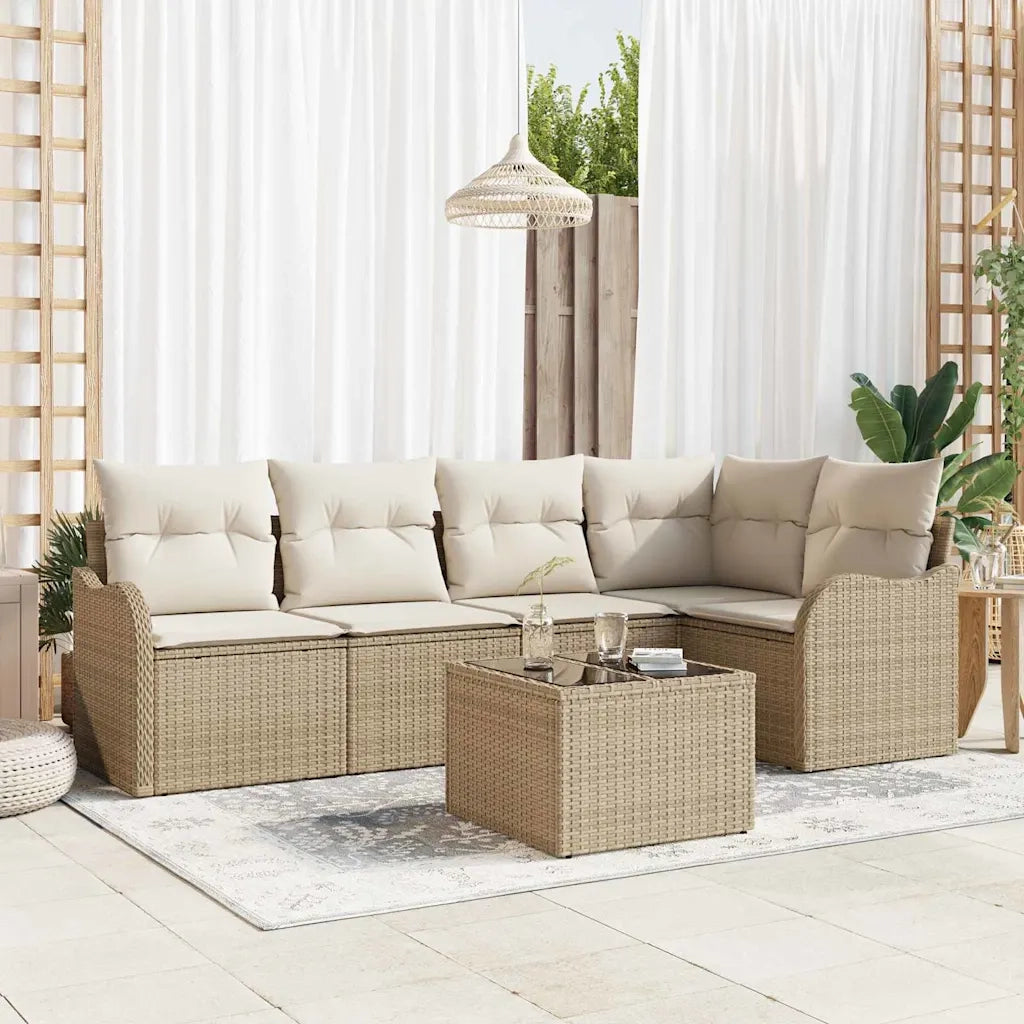 Set Divano da Giardino con cuscino 6 pcs Beige Poly Rattan