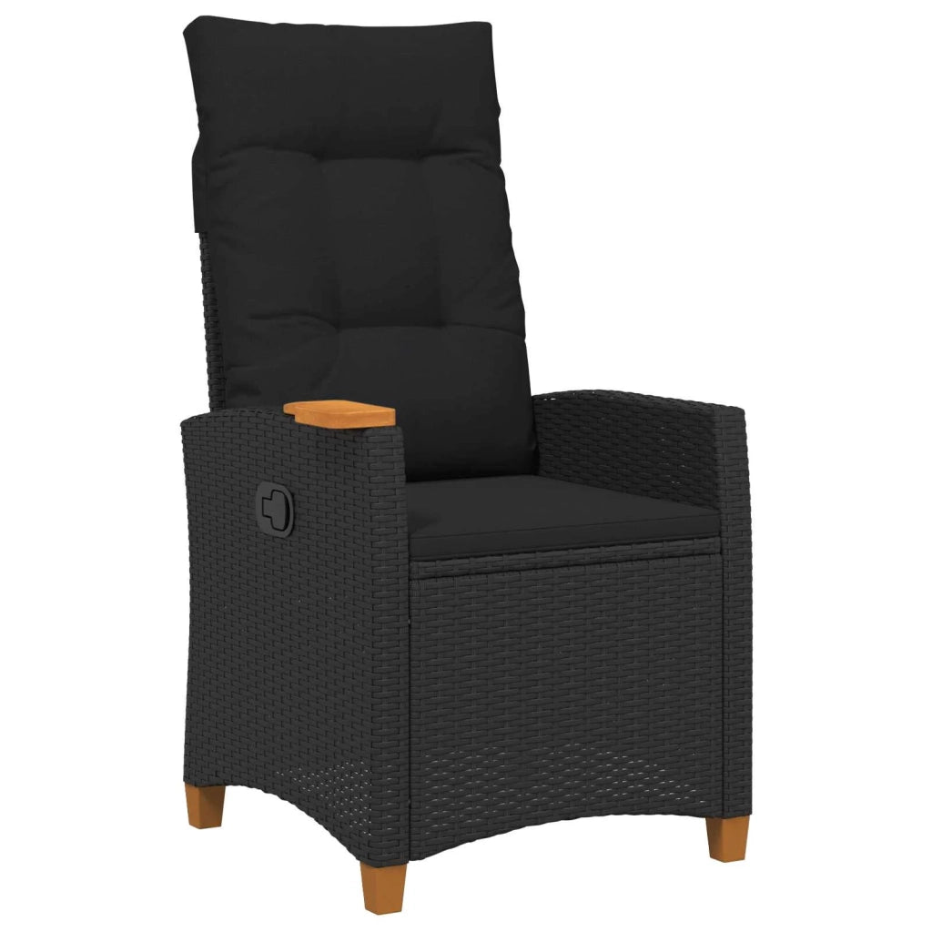 Divano Sedia-Poltrona reclinabile con tavolino Nero polyrattan