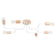 Lampada da parete TIMBO Peach Puff a 6 luci, design scandinavo, in legno bianco e acciaio