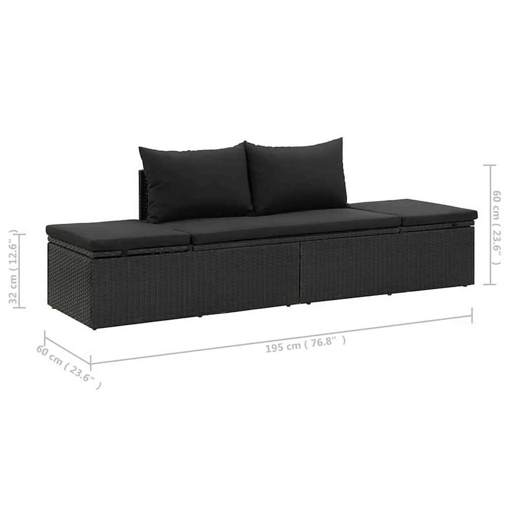 Sun Lounger With Cushion, Poly Rattan, Black