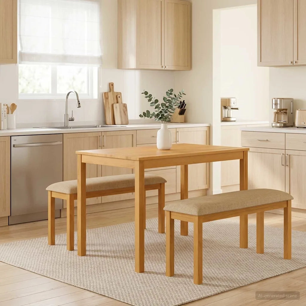 Set da pranzo 3 pz Beige Legno di Quercia Massello 3430273