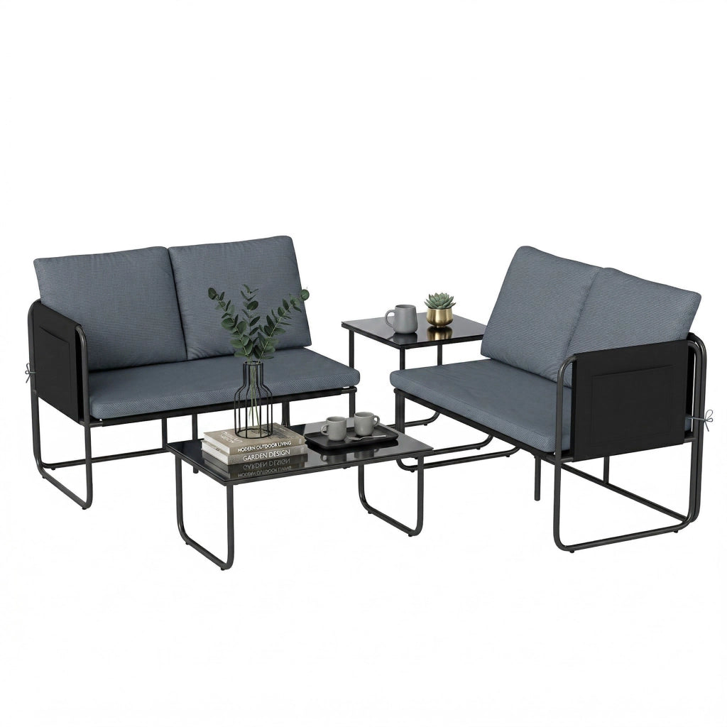 Set Giardino 4 Pezzi con Divani 2 Posti e Tavoli Vetro ¨C Zephmum ¨C Grigio