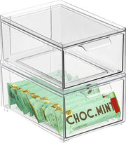 Contenitore di stoccaggio in plastica per cucina e frigorifero, organizzatore di cucina per snack, pasta, ecc. verdure, set da 2, trasparente