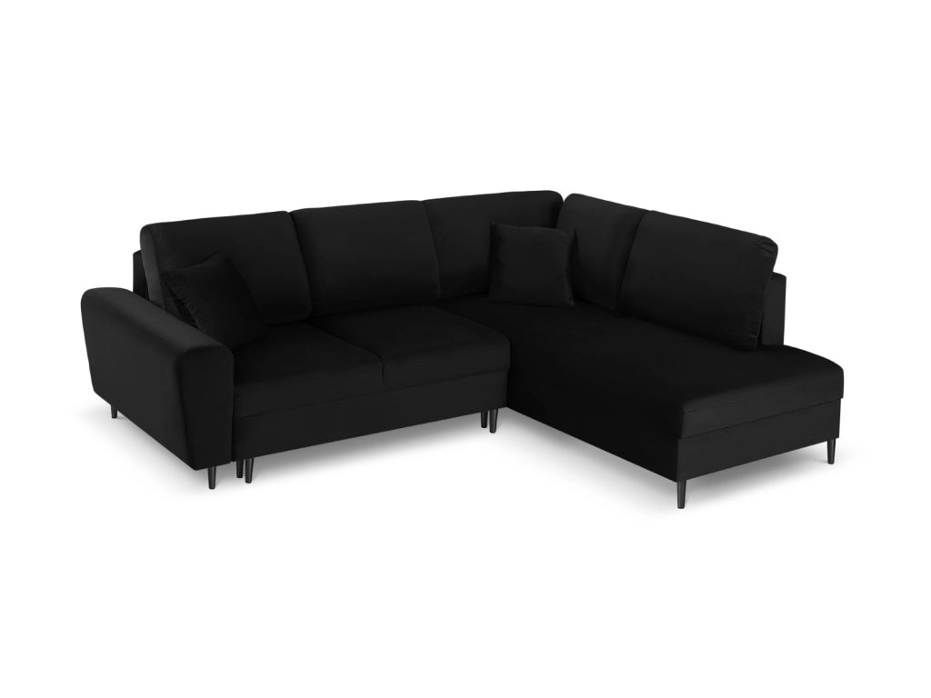 Cosmopolitan Design - Divano convertibile angolare destro con contenitore "Kyoto" 5 posti in velluto nero 