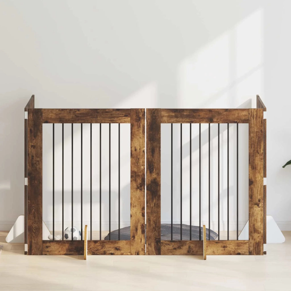 Cancello per cani con supporti 4 pcs Rovere Fumo 80 x 100 cm 892045