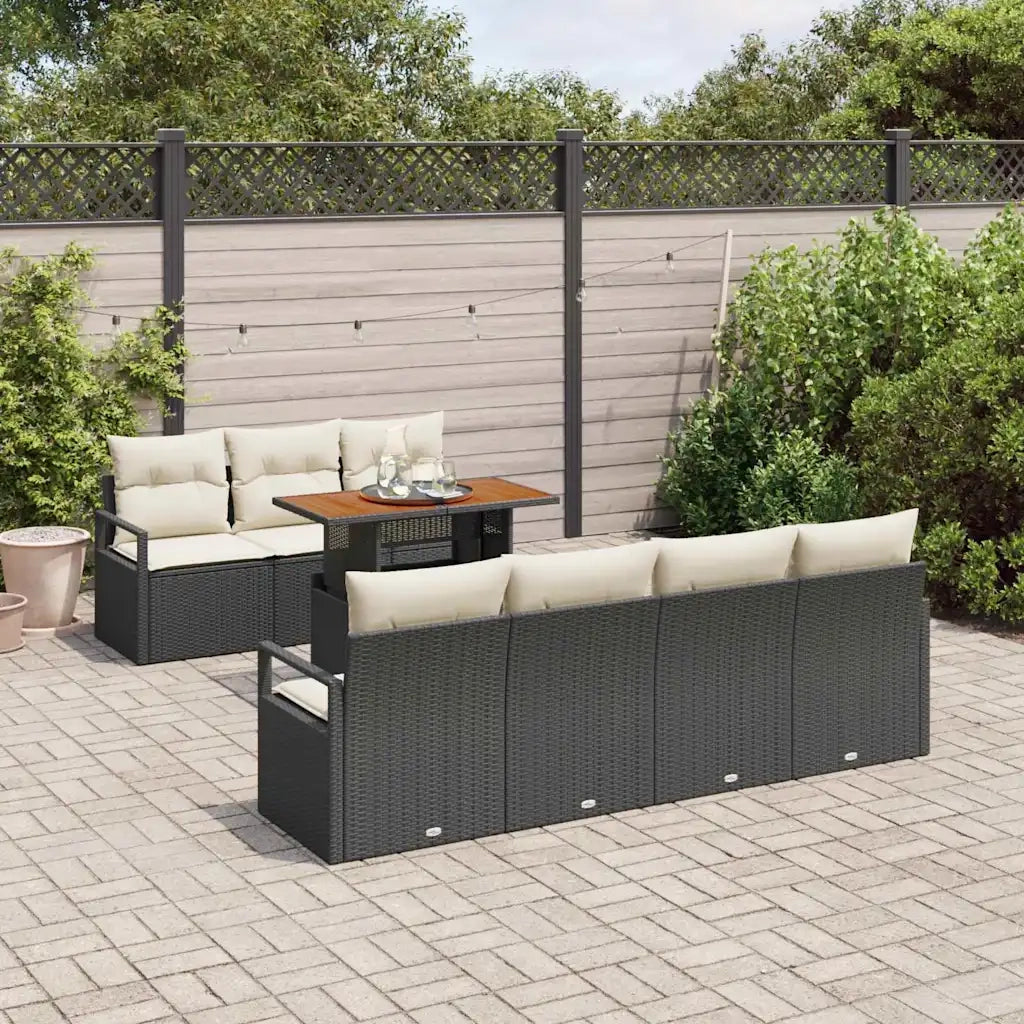 Set Divano da Giardino con cuscino 8 pcs Nero e Crema 3349669