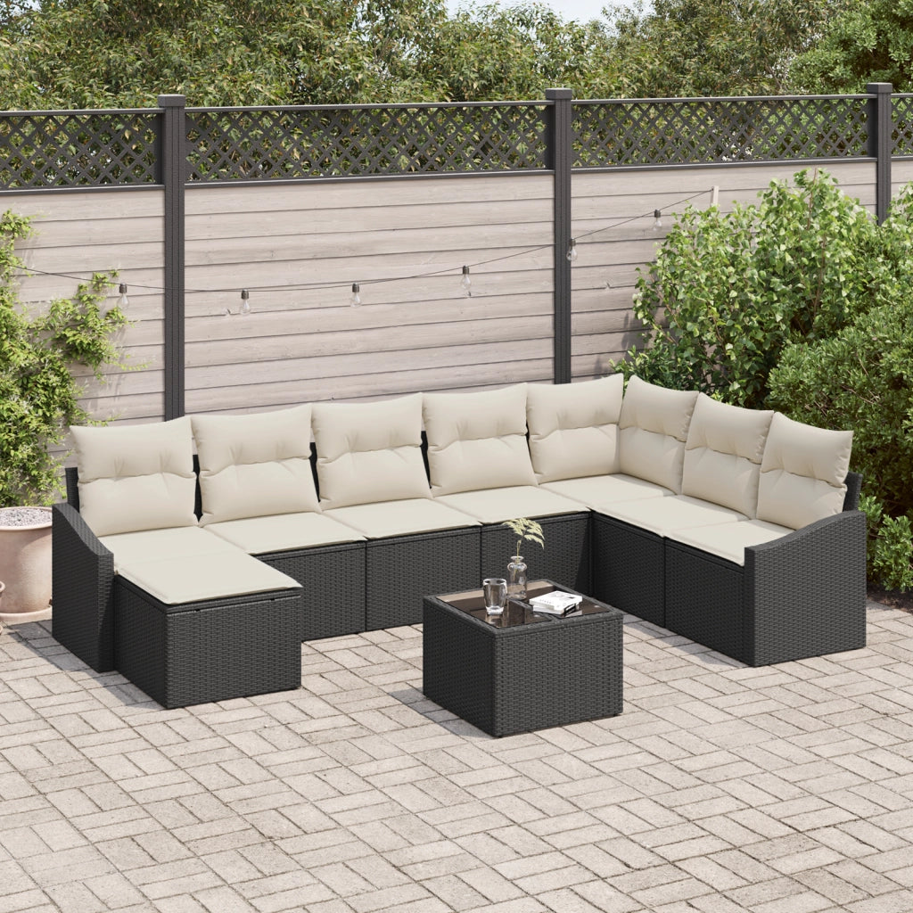 Set da Pranzo Giardino 8 Pezzi con Cuscini Rattan Poly Marrone