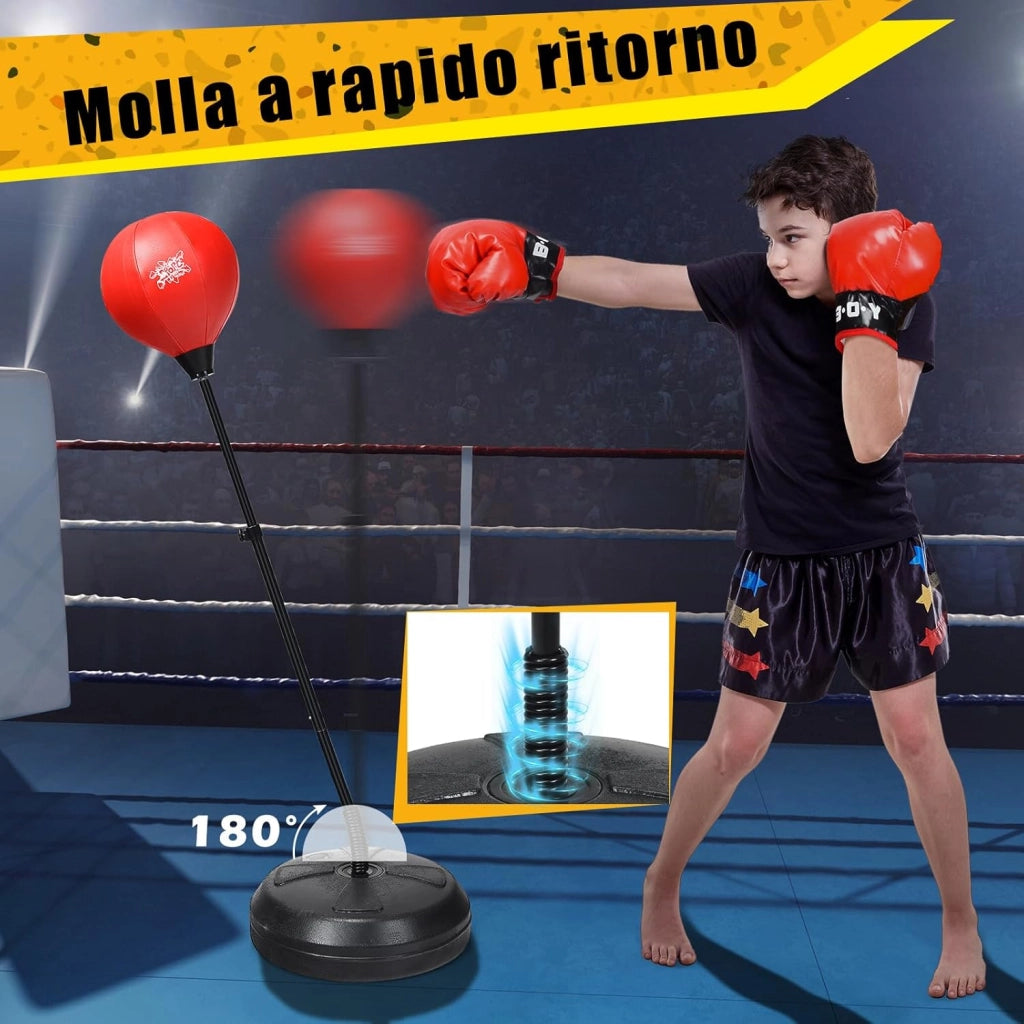 Punching Ball da Terra Altezza Regolabile 120-154 cm, Sacco di Pugilato con Guanti Inclusi, Palla di Boxe con Base per Adulti e Bambini