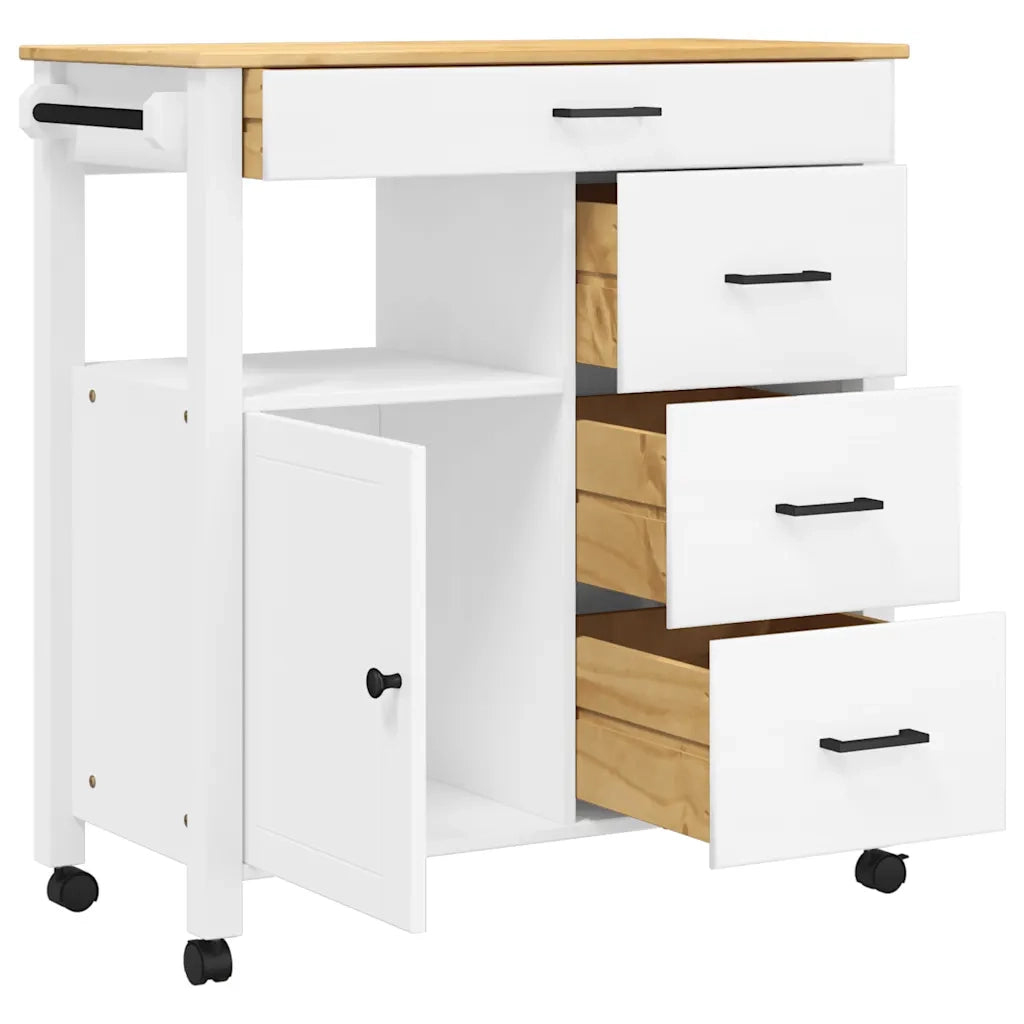 Carrello da Cucina MONZA 84x40x88,5 cm in Legno Massello di Pino 376111