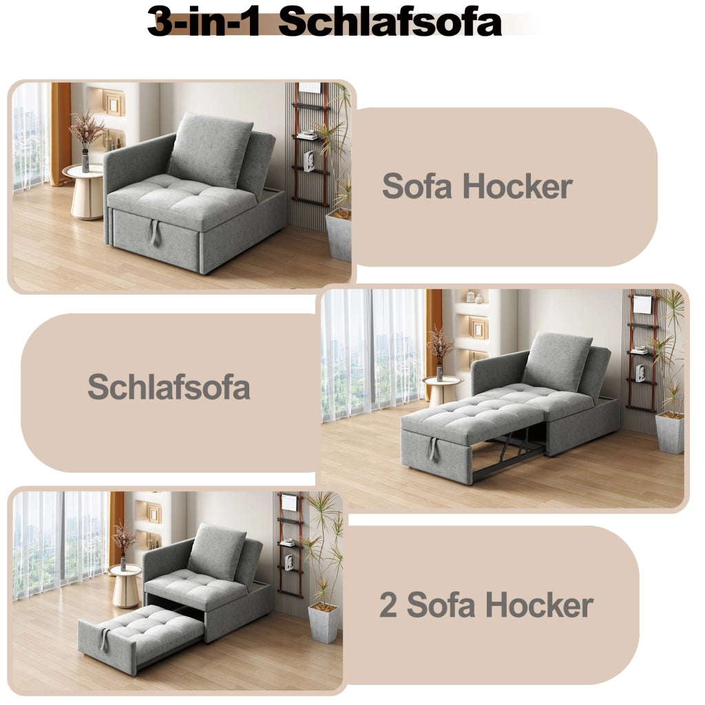 DIVANO LETTO 3 in 1 177x68x65 cm Grigio in tessuto effetto lino