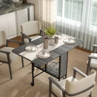 Tavolo da Pranzo Pieghevole per 6 Persone max con Ripiano, in Legno e Metallo, 130x80x74 cm, Grigio