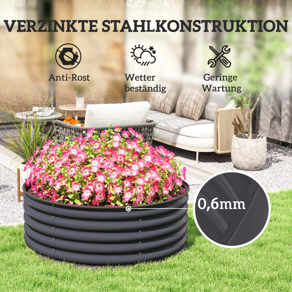ORTO RIALZATO Ø120x43 cm Acciaio Grigio Scuro con guanti da giardinaggio