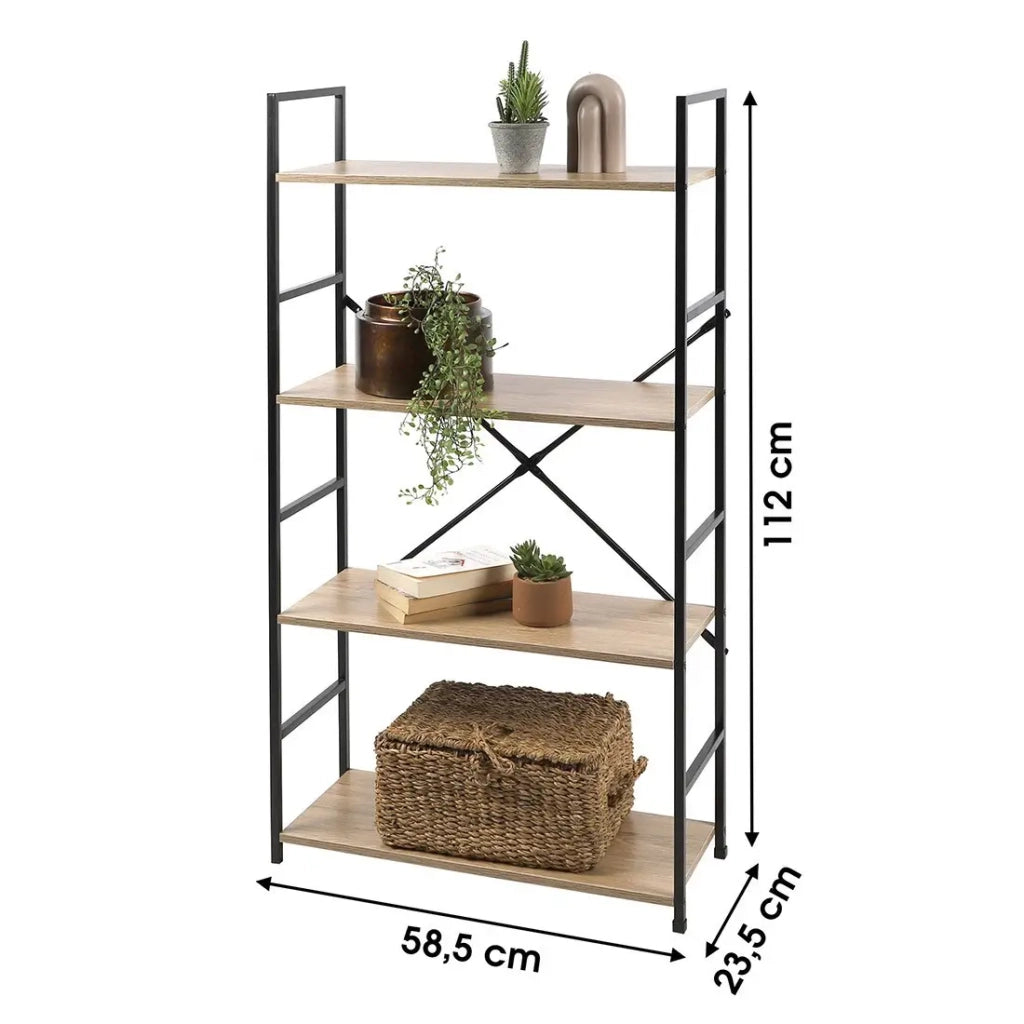 Libreria a 4 livelli collezione HOLBORN - Stile industriale, colore quercia e nero