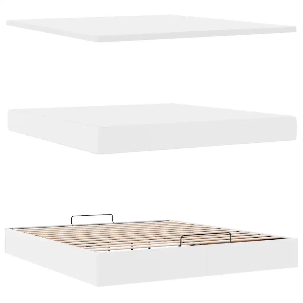 Struttura Letto Pouf con Materasso Bianco 160x200 cm Similpelle 3311314