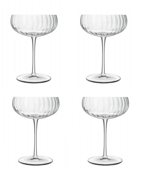 Set 4 Calici Bicchieri Prosecco Champagne in Vetro Optica 30 cl Luigi Bormioli