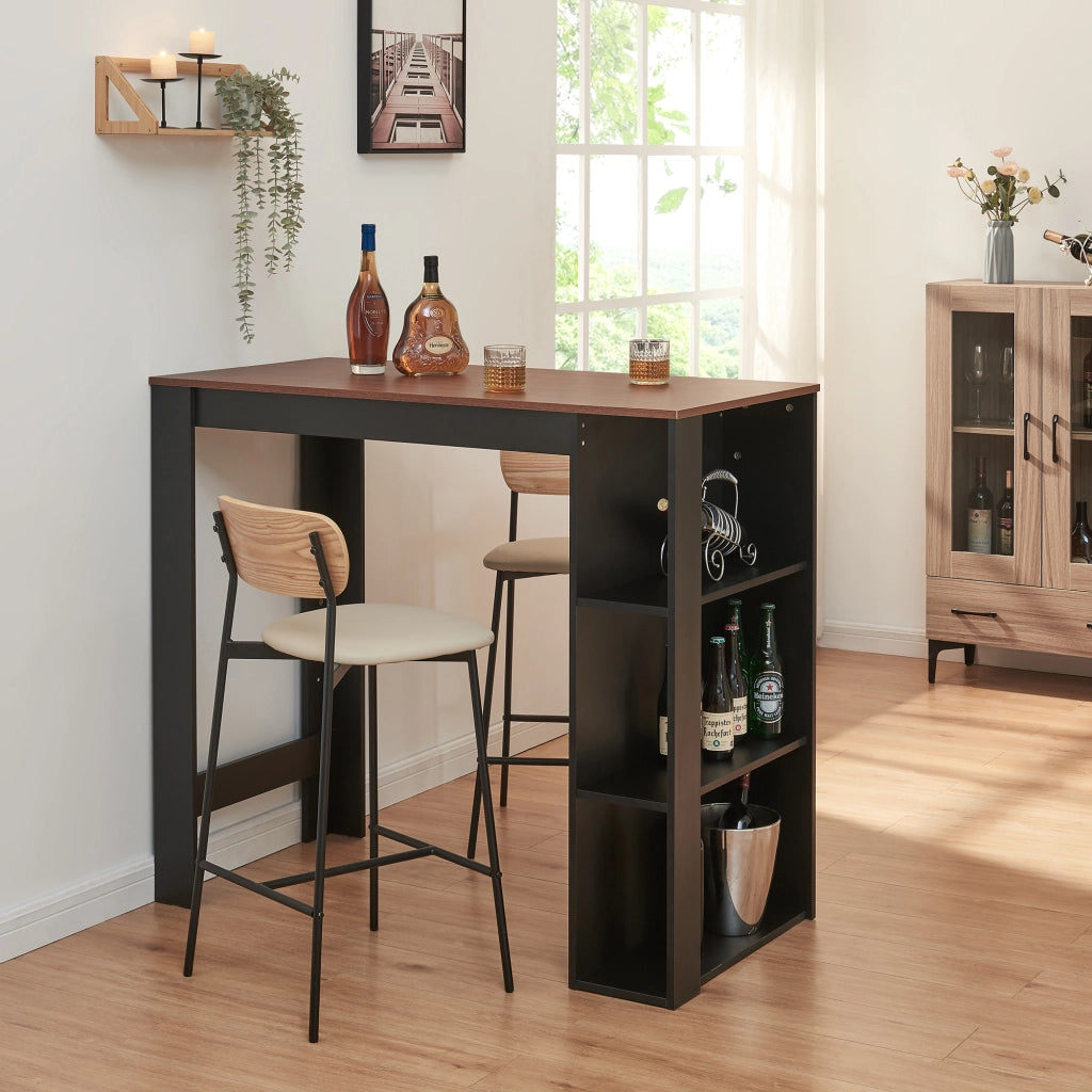 Tavolo Alto da Bar Danderyd Bancone a 3 Ripiani Laterali 120 x 60 x 106 cm - Nero / Effetto Noce [en.casa]