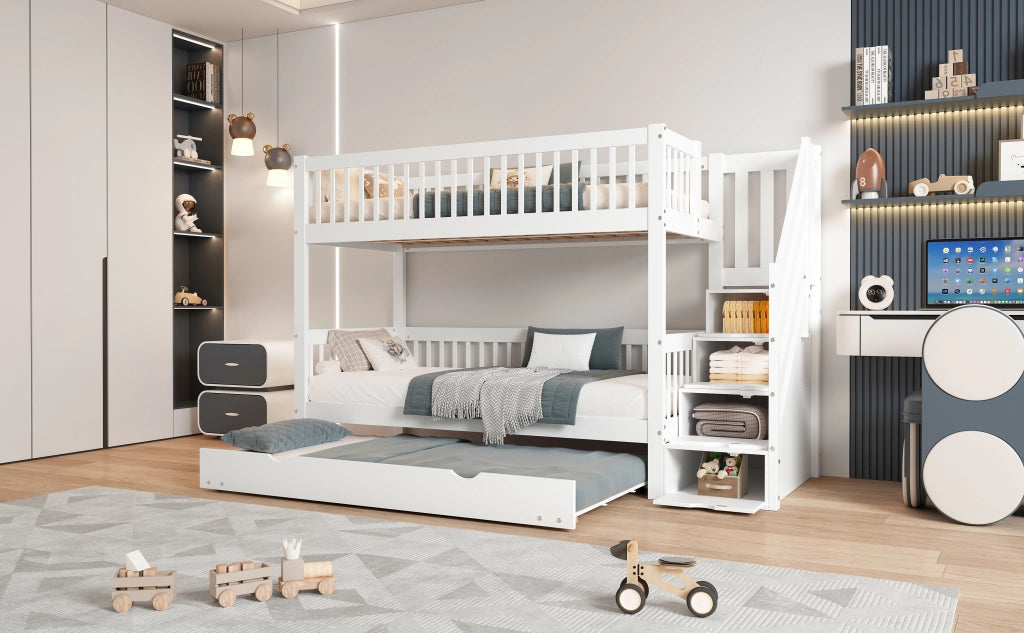 LETTO A CASTELLO con letto estraibile 90x200/190 cm in pino e MDF bianco