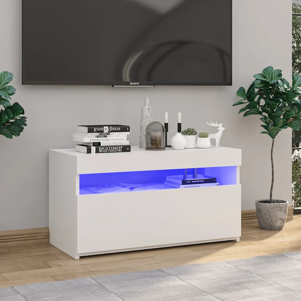 Mobile Porta TV con Luci LED-Mobile per TV-Credenza TV Bianco Lucido 75x35x40 cm