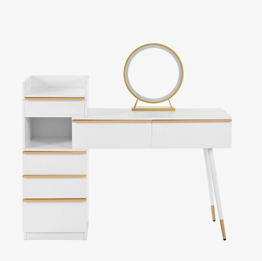 Toeletta 100x41.5x102 cm con specchio LED dimmerabile e 6 cassetti in truciolare bianco