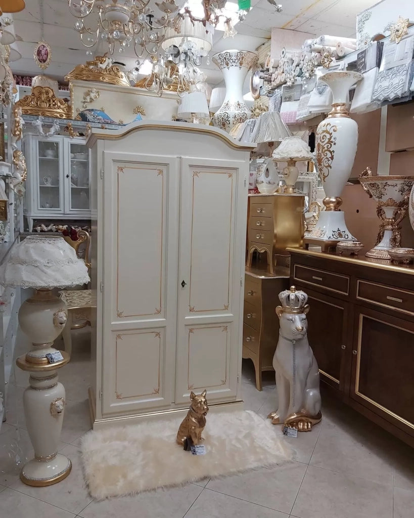 Armadio 2 ante legno shabby avorio anticato decorato filo arancione 107x55x197 - Mobili 2G