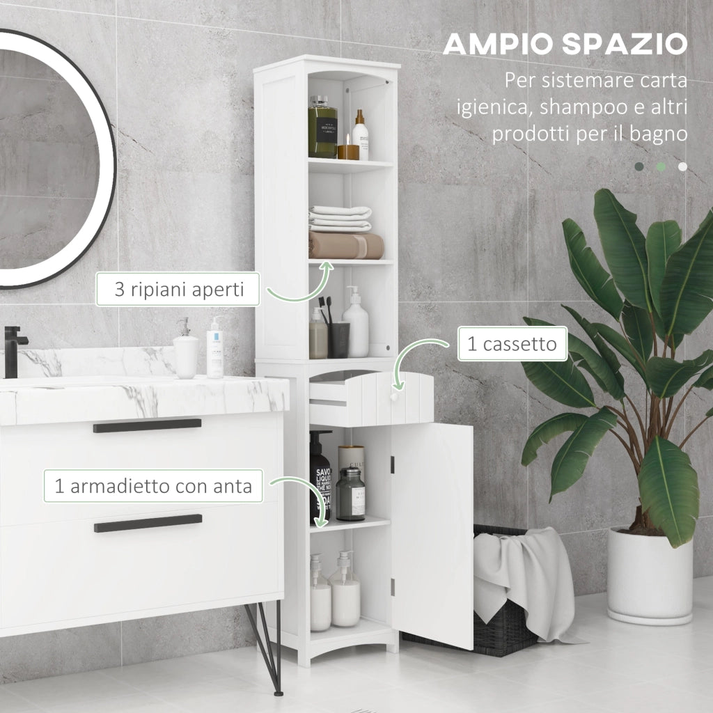 Mobiletto a Colonna Bagno in MDF Bianco con 3 Ripiani ¨C zephmum ¨C 34x24x170cm
