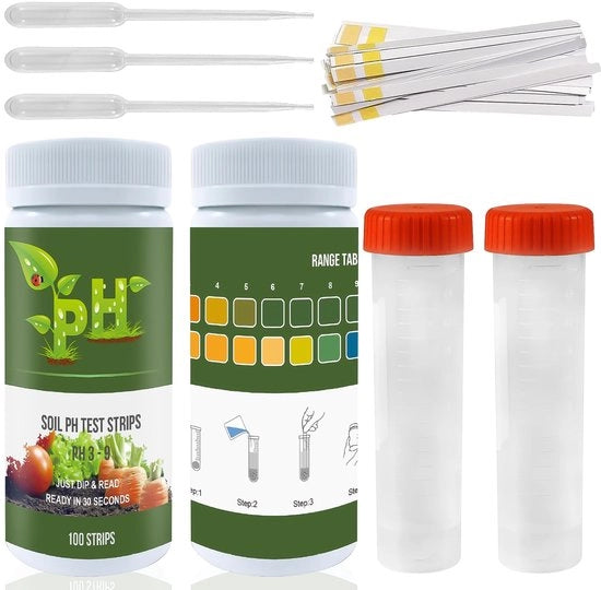 Kit di test di pH a strisce 100 prove - tester di pH per il terreno - per giardini - prati - case - istruzioni per l'uso incluse