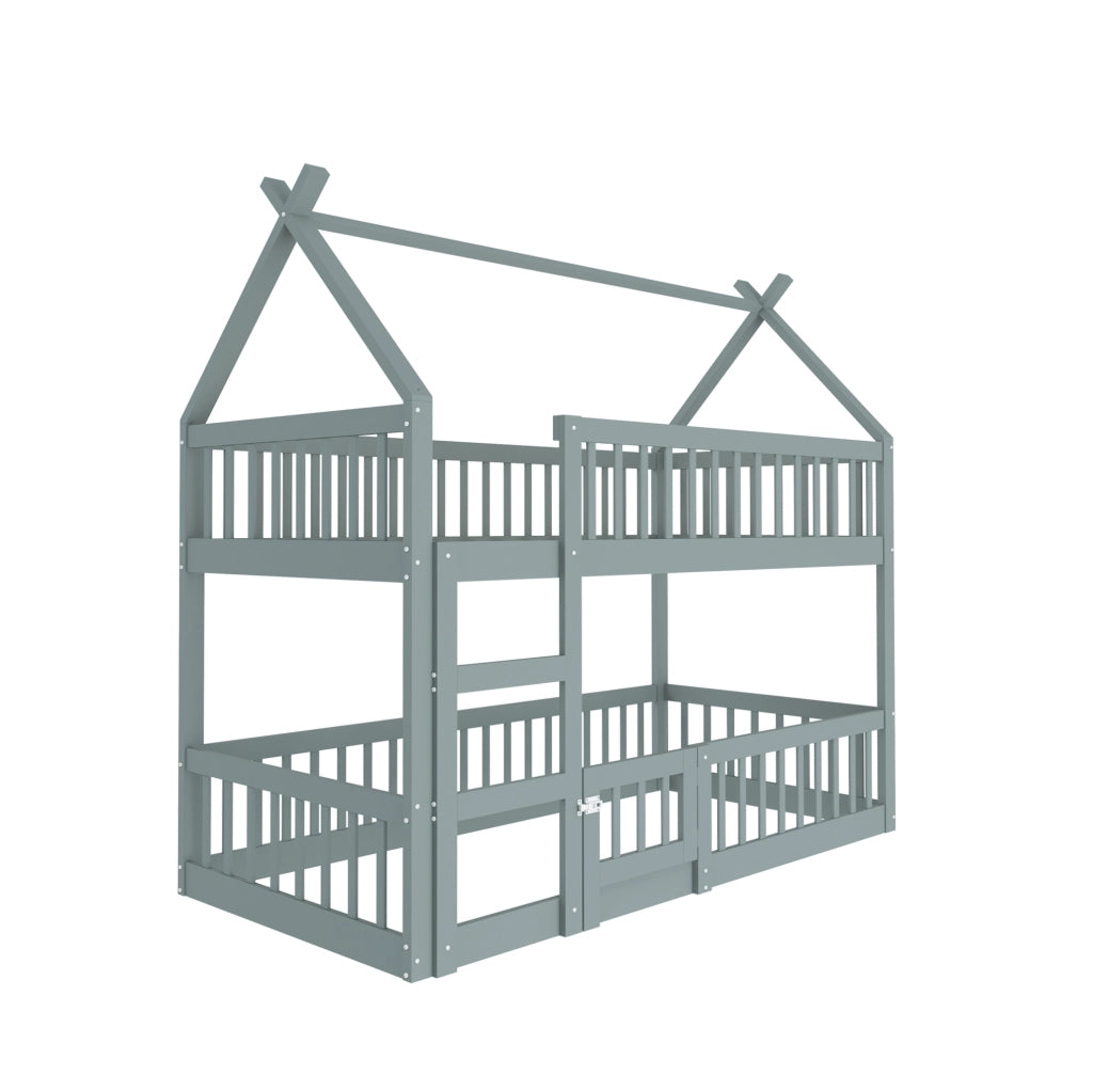 Letto a castello modulare per bambini con scala integrata; 90 x 200 cm; legno; grigio