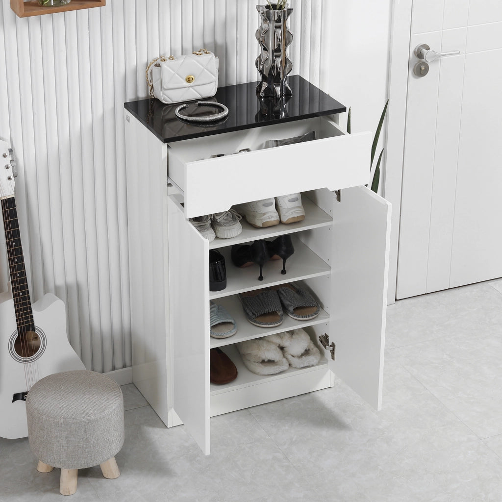 EasyComfort Scarpiera Slim da 12 Paia max per Ingressi con 3 Ripiani Regolabili e Cassetto, in Truciolato Bianco, 60x32x100 cm