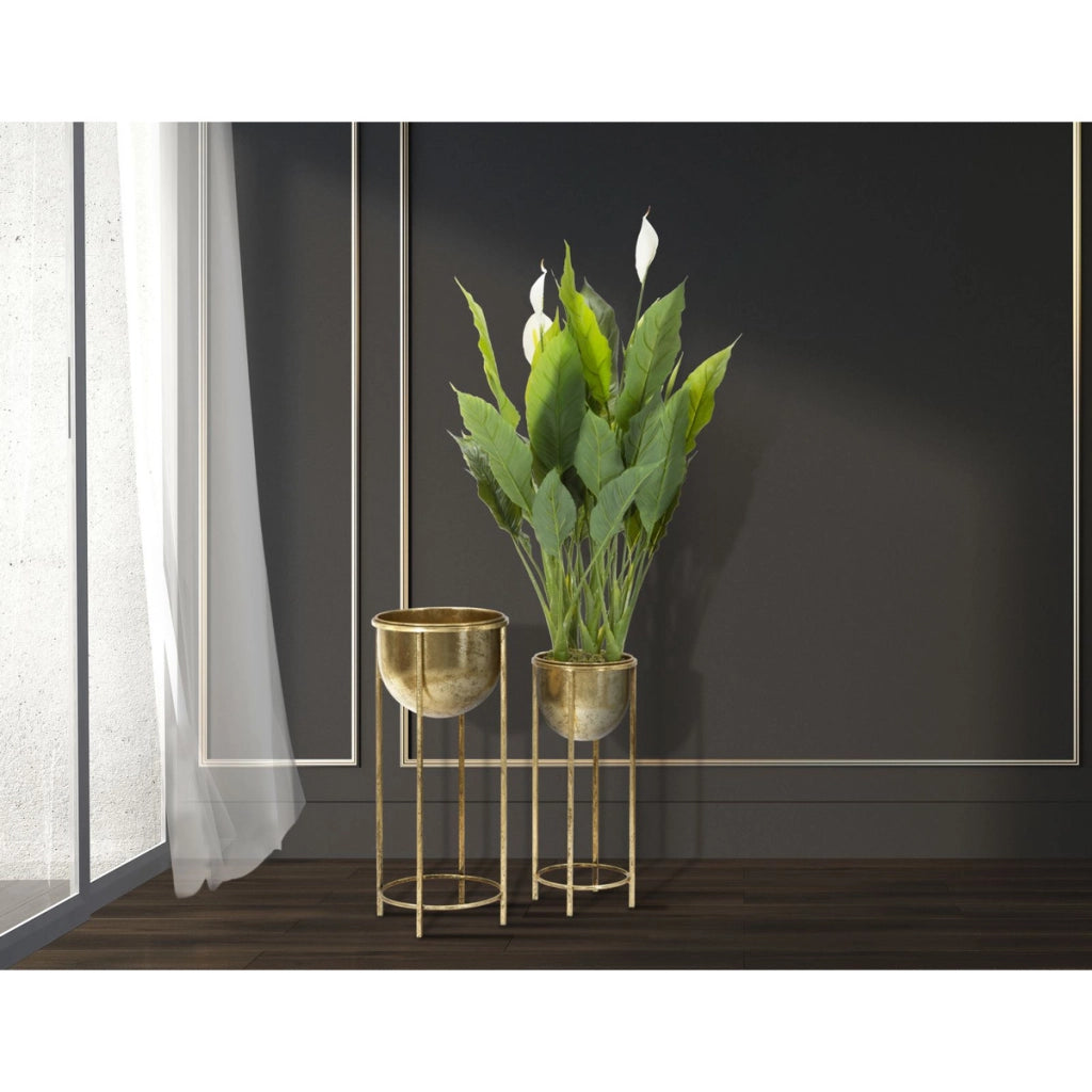 Set di 2 Vasi per Piante VKH402, Oro, Metallo, 27x27x62 cm