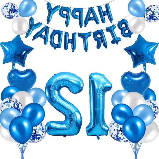 Decorazione per il 12° Compleanno per Ragazzi - Bandiera di Buon Compleanno con Slinga, Ballo di Carta - Decorazione di Festa per 12 Anni - Decorazione di Festa per la Sala da Pranzo con Palloni