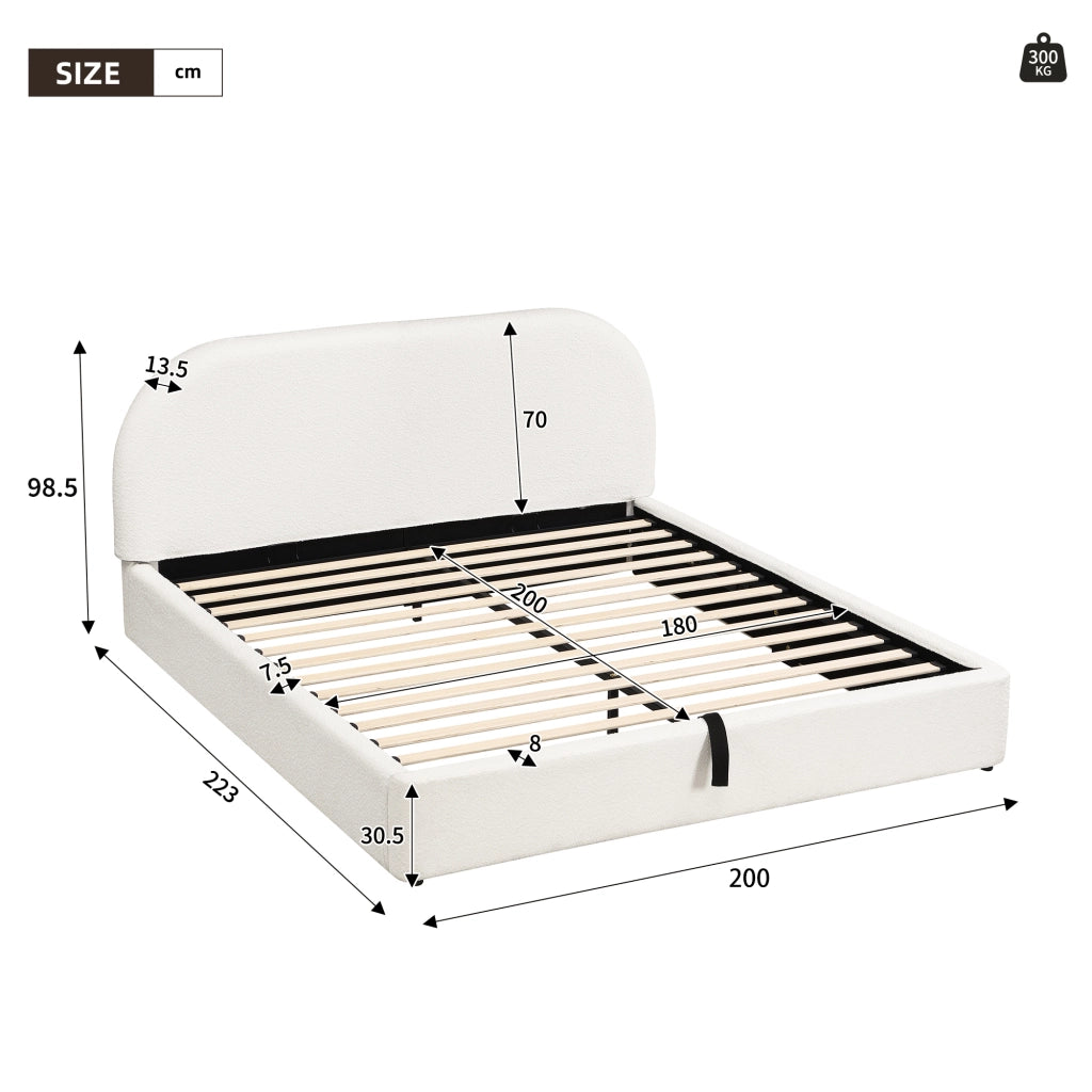 Letti contenitori 180x200 cm; contenitore idraulico; Bouclé beige (Senza materasso)