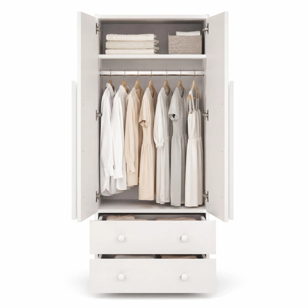 Armadio con doppia anta 70x40x170 cm; con 2 cassetti; bianco