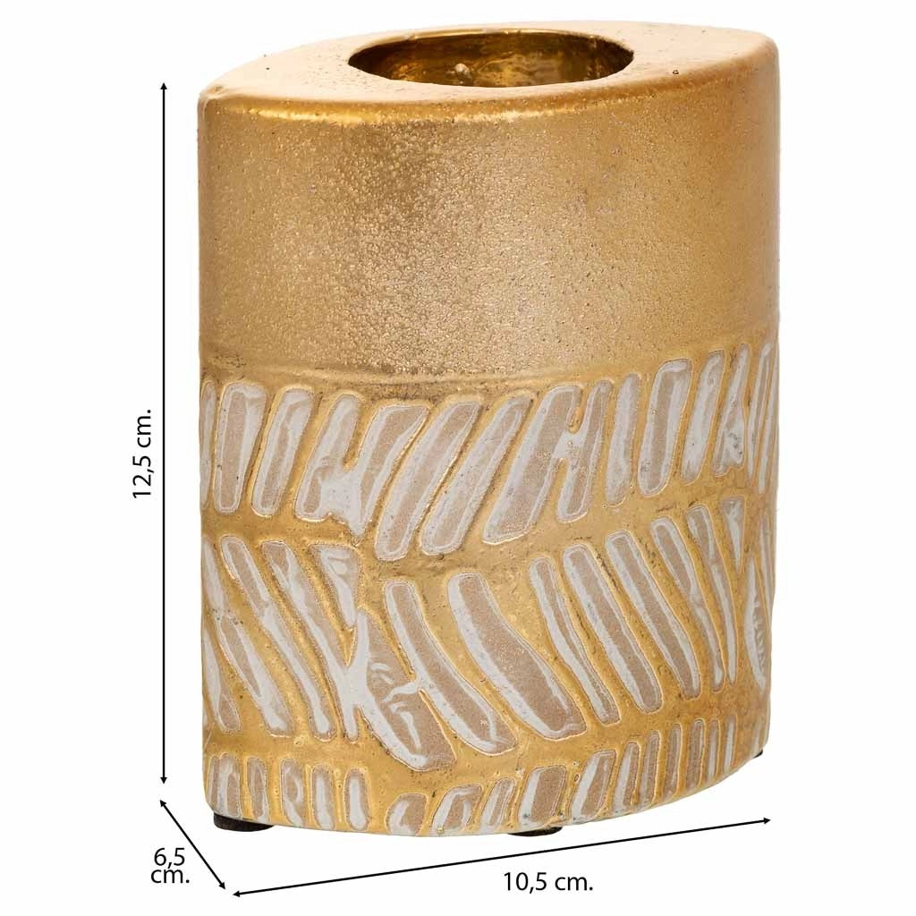 Portacandele in ceramica dorata 10,5x6,5x12,5h