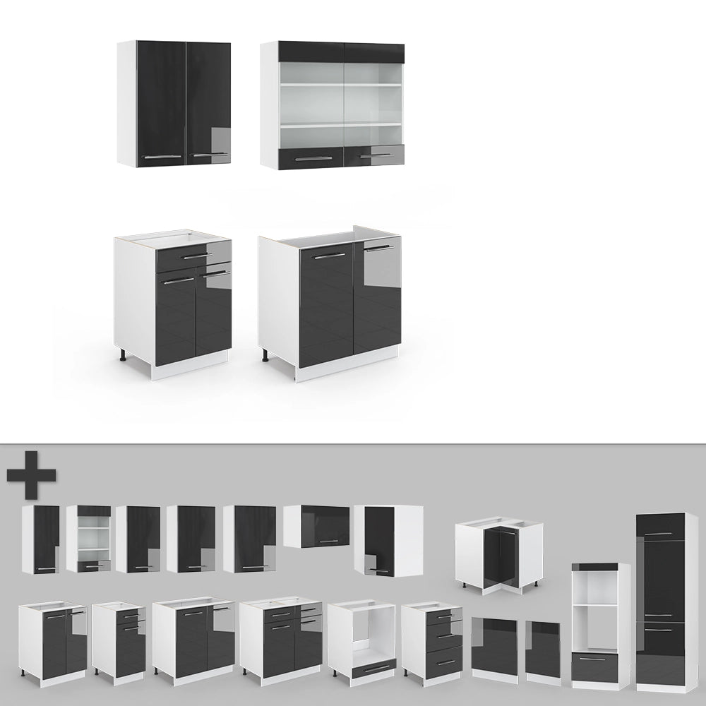 Vicco Cucina completa Antracite lucido/bianco 140 cm , PL Rovere