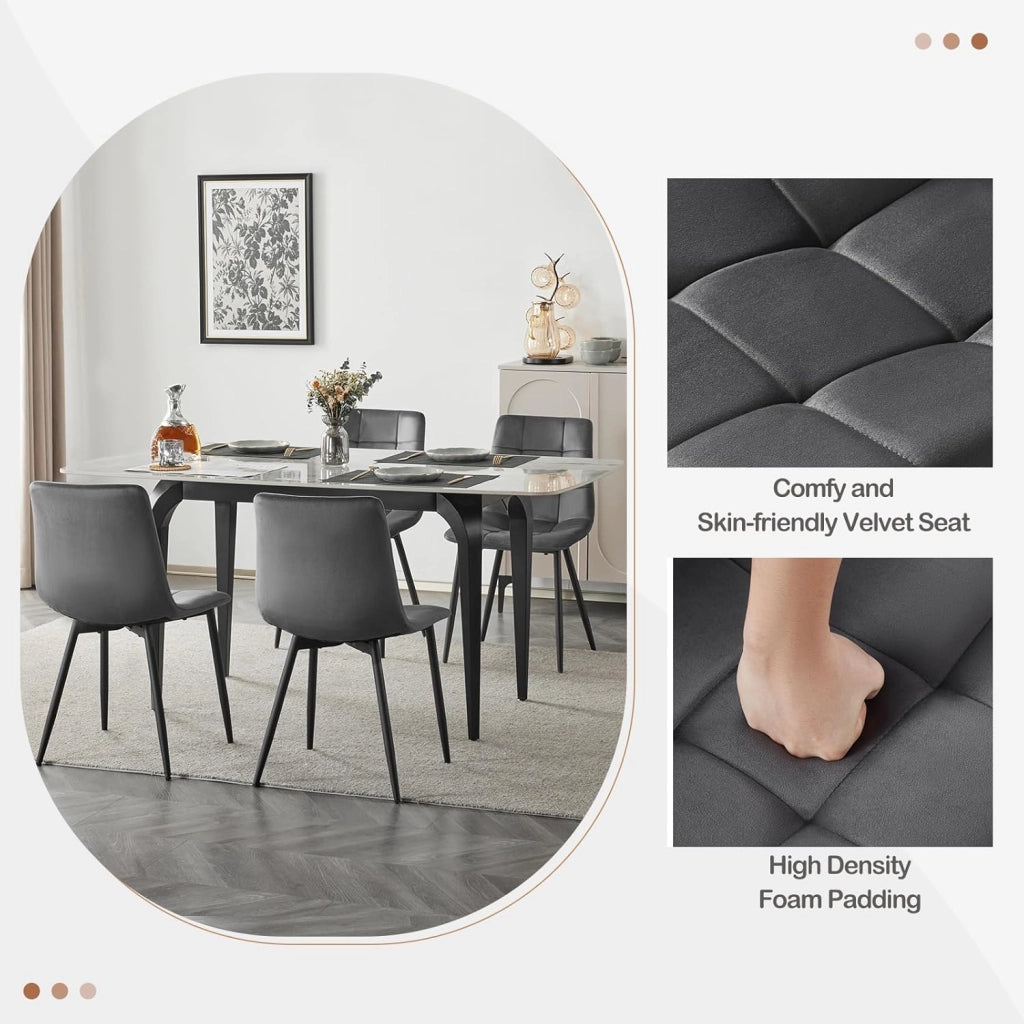 Sedie Sala da Pranzo da 4 Pezzi, Sedia in Velluto con Gambe in Metallo, per Camera da Letto, Soggiorno, Grigio Scuro