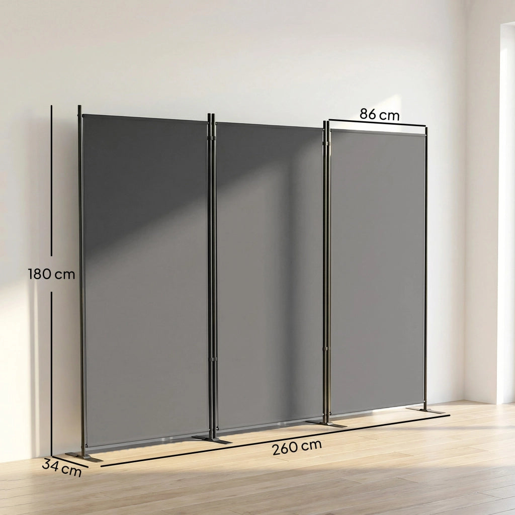 Biombo pieghevole 3 ante ¨C zephmum ¨C grigio scuro metallo 260x180 cm