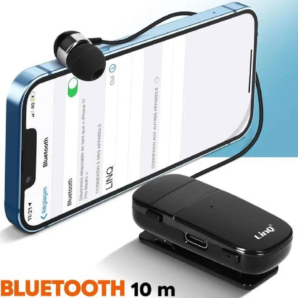 Trade Shop - Mono Auricolare Stereo Bluetooth Con Clip-on Retrattile R8344 Autonomia 10 Ore -
