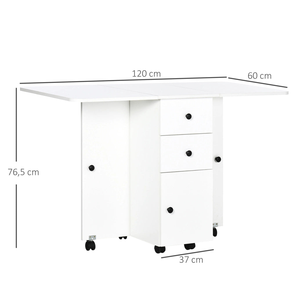 Tavolino pieghevole con ruote e ripiano ribaltabile ¨C zephmum ¨C 120x60x76,5 cm bianco