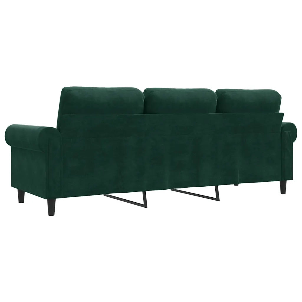 Divano a 3 Posti Verde Scuro 180 cm in Velluto