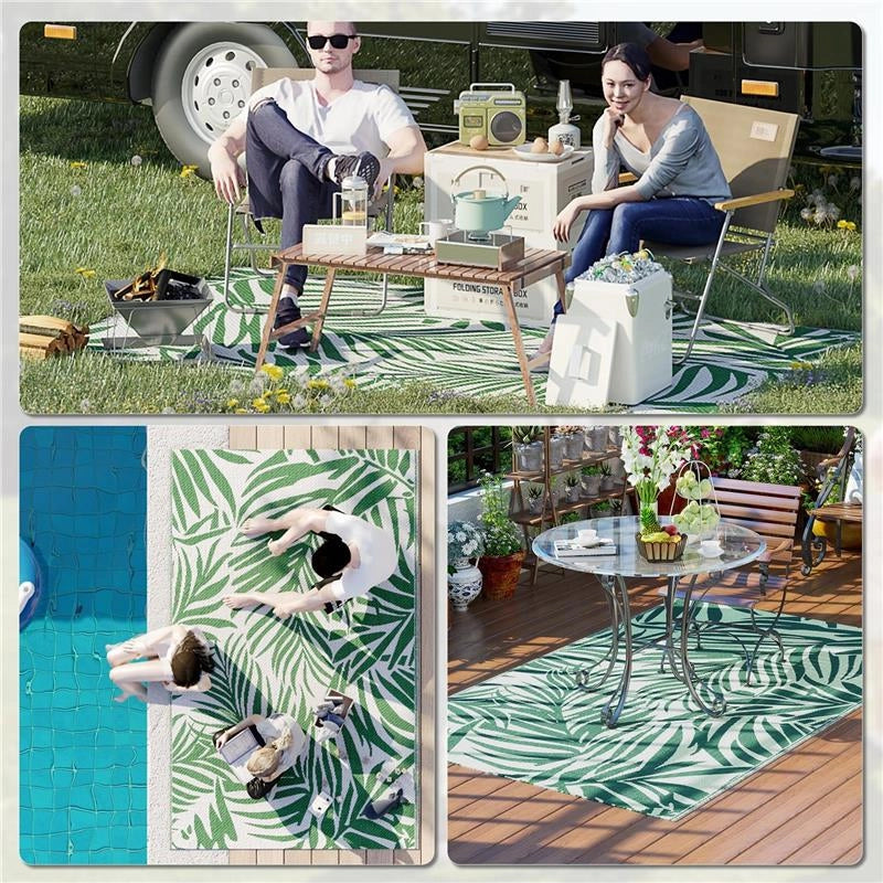 TAPPETO ESTERNO PER BALCONE E TERRAZZA REVERSIBILE CON FANTASIA A FOGLIE 152X243 CM VERDE E BIANCO
