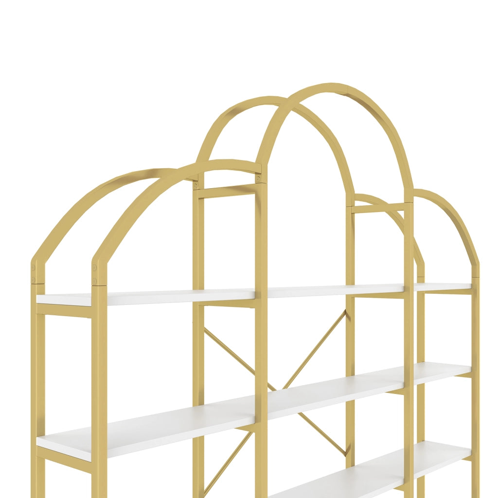 Scaffale da terra 170 x 26 x 190 cm in MDF e metallo, 5 ripiani, colore oro e bianco, design a nuvola